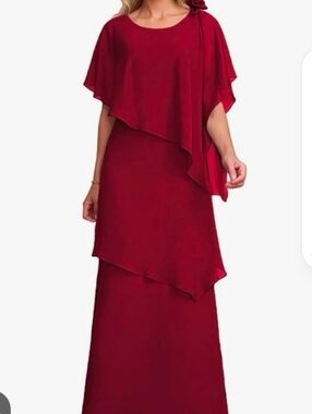 NWT Formal Mother Of The Bride Burgundy Tiered Gown    Size Plus